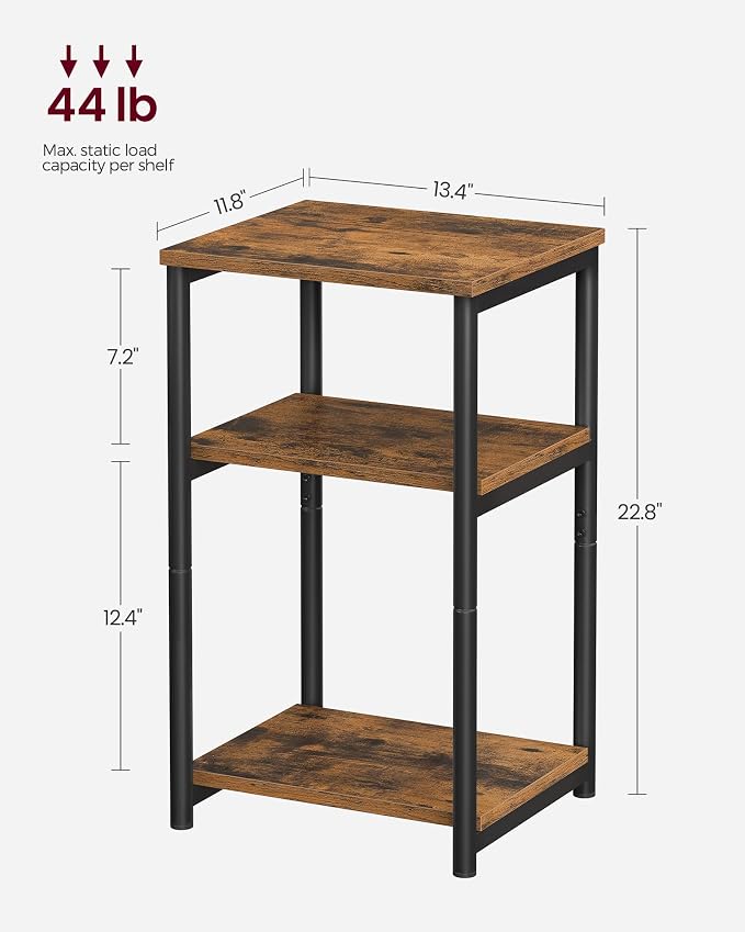 VASAGLE Side Table, Small End Table, Tall Nightstand, Steel Frame | For Living Room, Bedroom, Office, Bathroom, Rustic Brown and Ink Black ULET273B01