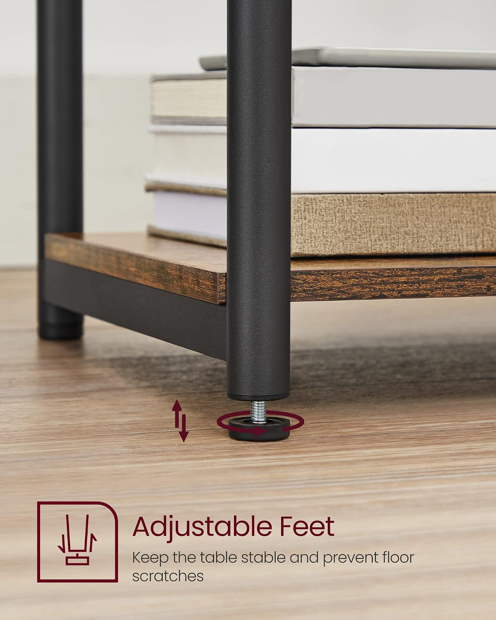 VASAGLE Side Table, Small End Table, Tall Nightstand, Steel Frame | For Living Room, Bedroom, Office, Bathroom, Rustic Brown and Ink Black ULET273B01