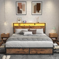 Lifezone Queen Bed Frame with 2-Tier Storage Headboard, Metal Platform Bed Frame with 4 Storage Drawers, Built in Charging Station & LED